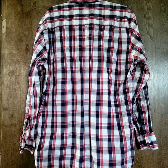 Tommy Hilfiger Men’s XL Red White Navy Striped Button Down Shirt Excellent - Picture 2 of 11